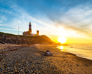 Montauk Lighthouse on Long Island in New York - obrazy, fototapety, plakaty