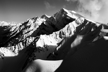 Ski resort Caucasus Mountains nature and sport Black and white photo