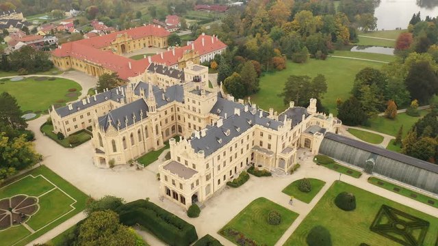 Aerial view of Lednice palace in Moravia, Czech Republic 