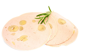 champignon sausage mortadella isolated on white Background