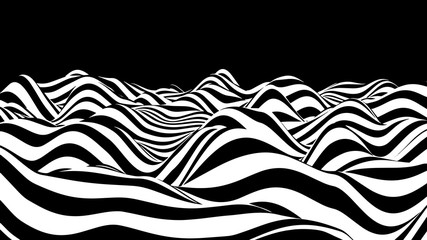 Abstract wave of white and black curved lines. Hallucination. Optical illusion. Twisted illustration. Futuristic background of lines. Dynamic wave. Vector.