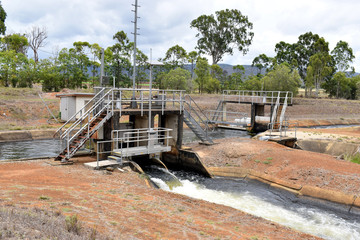Fototapeta na wymiar A major control junction for the water supply across a weir for irrigation in the Atherton Tablelands