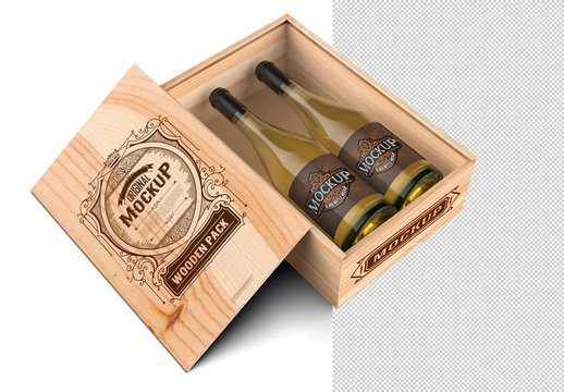 Wooden Box with White Wine Bottles 