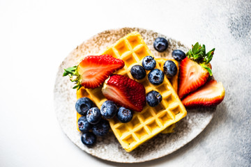 Traditional european breakfast with waffles
