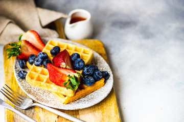 Traditional european breakfast with waffles