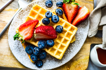 Traditional european breakfast with waffles