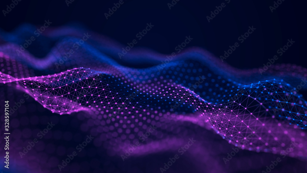 Aufkleber The musical stream of sounds. Abstract background with interweaving of colored dots and lines. 3d rendering.