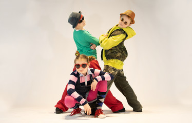 Fototapeta na wymiar dancing kids, happy kids, little bullies, hip-hop kids, breakdance kids