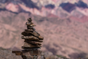 Fototapeta premium An apachita located in the Hornocal Jujuy Argentina, as an honor to the pachamama
