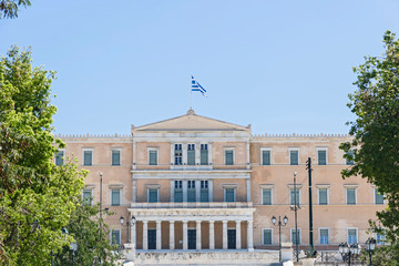 View of Athens . The Old Royal Palace - first royal palace of modern Greece. It has housed the Hellenic Parliament.