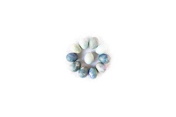 Easter eggs. Colored and decorated Easter Eggs on white background. Easter pattern. © Julia