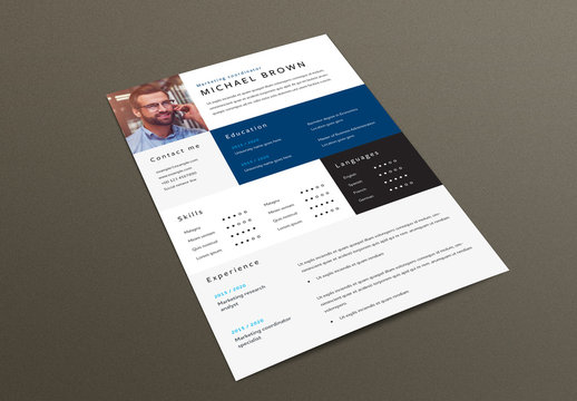 Resume Layout with Blue Colorblock Element and Accents