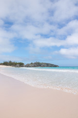 Beautiful tropical beach with pink sand and pristine clear turquoise water. Horseshoe Bay Beach, Bermuda. 