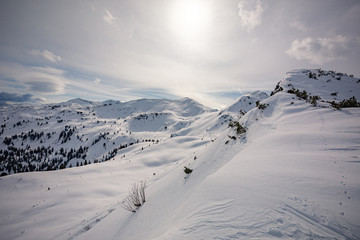 Fototapeta na wymiar Planneralm skiing resort in winter, Austrian Alps