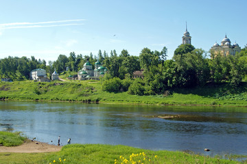 Fototapeta na wymiar Volga river at Staritsa town, Tver oblast, Russia
