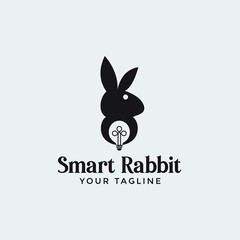 smart rabbit logo with lamp in negative style