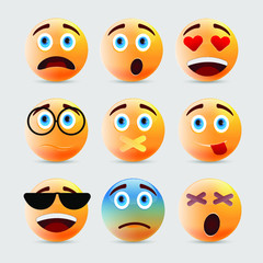 Awesome 3d emoticons vector. Yellow emoticons pack