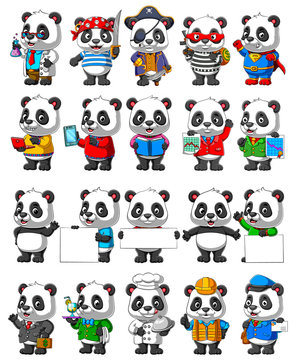 Cute panda cartoon mascot pack