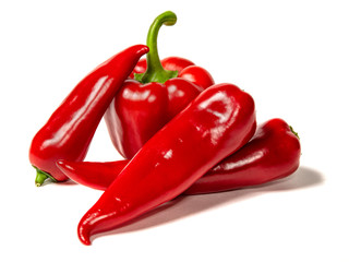Four beautiful red pepper isolated on a white background