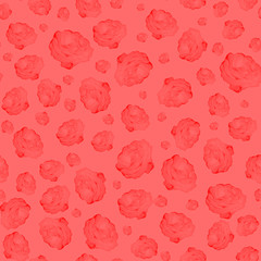 Floral seamless pattern in coral color. Red roses of different sizes on a pink background.