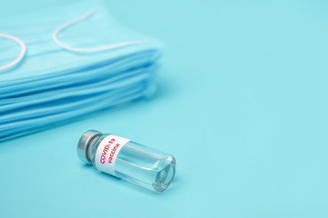 Oxygen masks with vaccine. Vaccine and oxygen masks. Prevention, immunization and treatment from corona virus infection novel coronavirus disease 2019,COVID-19, nCoV 2019. Medicine infectious concept