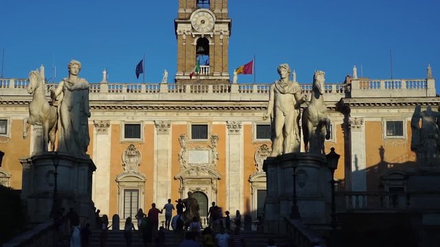 statue Cordonata Capitolina to Campidoglio, Rome. Historic landmark in Rome, Italy. Summer tourism vacation & family travel destination in Europe.