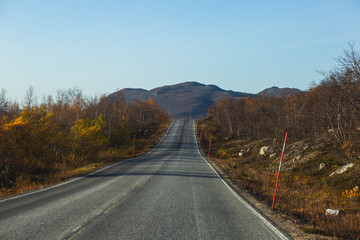 View of Kilpisjarvi village, with Saana mountain, Lake Kilpisjärvi, Enontekiö municipality, Lapland, Finland, the very northwesternmost point of Finland, autumn fall view