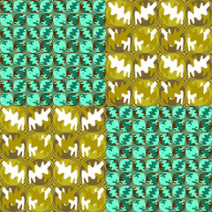 abstract leaves of blue and green colors drawn with geometric figures, vector seamless pattern,