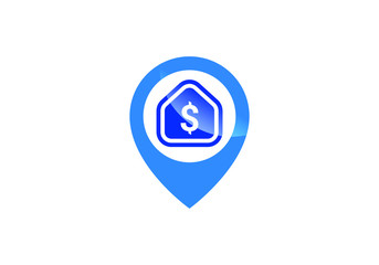 House location icon. Map pointer silhouette symbol. Real estate pinpoint. Home nearby. 