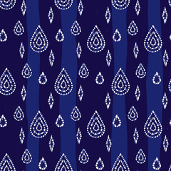 Vector blue shibori abstract teardrops and diamonds seamless pattern. Suitable for textile, gift wrap and wallpaper.
