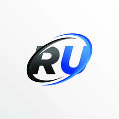 Initial Letters RU Logo with Circle Swoosh Element