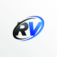 Initial Letters RV Logo with Circle Swoosh Element