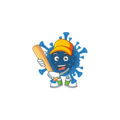 An active healthy coronavirus desease mascot design style playing baseball