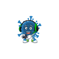 Coronavirus desease cartoon picture play a game with headphone and controller