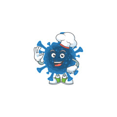 Coronavirus desease cartoon character in a chef dress and white hat