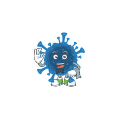 A coronavirus desease cartoon mascot working as a Waiter