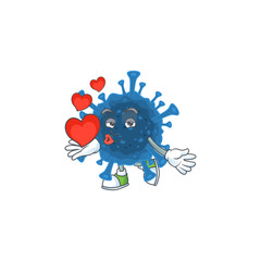 A sweetie coronavirus desease cartoon character holding a heart