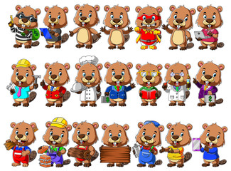 Cute beaver cartoon mascot pack