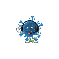 Sweet coronavirus desease cartoon character design speaking on a headphone