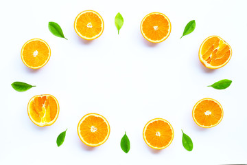 High vitamin C, Juicy and sweet. Frame made of fresh orange fruit on white