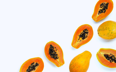 Papaya fruit on white background.