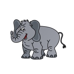 Illustration of Elephant Smiled Cartoon, Cute Funny Character, Flat Design