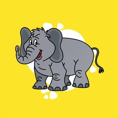 Illustration of Elephant Smiled Cartoon, Cute Funny Character, Flat Design