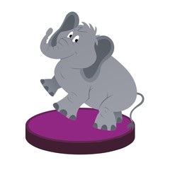 Illustration of Elephant Standing Attractions Cartoon, Cute Funny Character, Flat Design