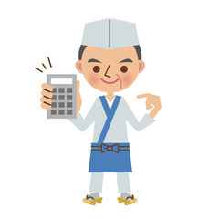 電卓を持った板前・料理人