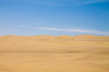 Fototapeta na wymiar View of the dunes of Ica under the blue sky of Peru
