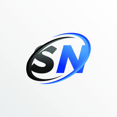 Initial Letters SN Logo with Circle Swoosh Element