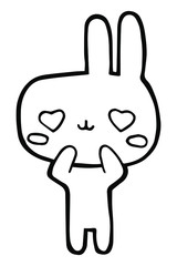 Vector illustration. Cartoon rabbit. Cute character. Rabbit with hearts in the eyes. Coloring page. Emotions. Stickers. Black line. Use for kids stuff. Love, romance and friendship. Joy and happiness.