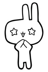 Vector illustration. Cartoon rabbit. Cute character. Rabbit with stars in the eyes. Coloring page. Emotions. Stickers. Black line. Use for kids stuff. Love, romance and friendship. Joy and happiness.