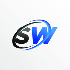 Initial Letters SW Logo with Circle Swoosh Element